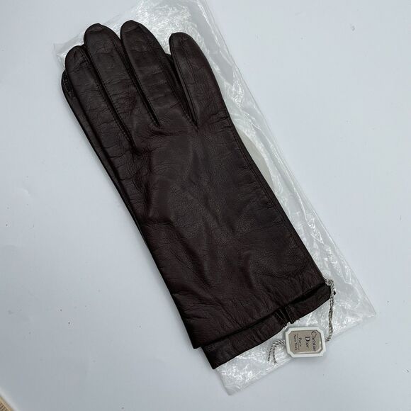 Vintage Christian Dior Women’s Leather Gloves Chocolate Brown Glam Classic Chic - Picture 3 of 9